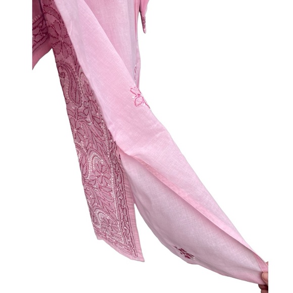 Chikankari Hand-Embroidered Straight Pink Kurti Tunic size 42, US L. NEW - Picture 4 of 16